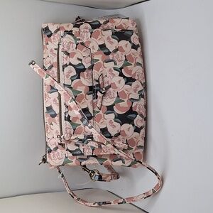 Pink floral bag shoulder crossbody wristlet multipocket purse vegan leather